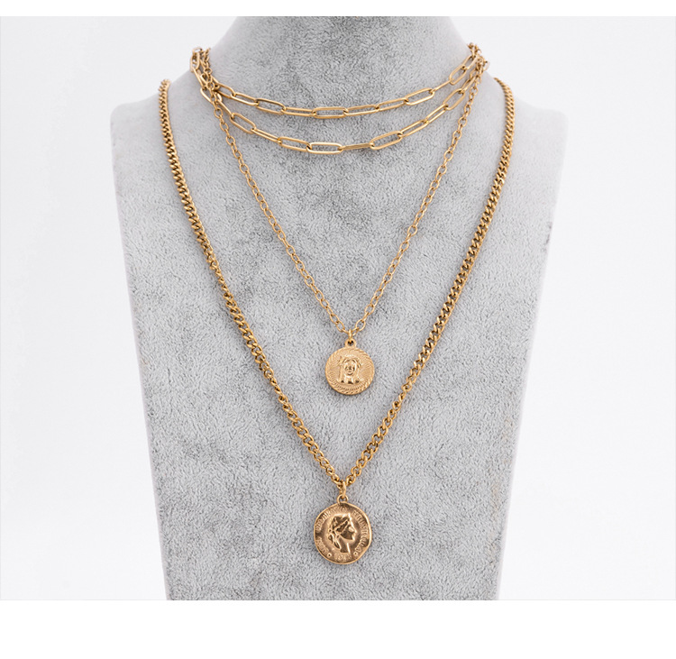 Korean style metal texture double-layer layered personalized circular hang tag necklace for women's cold air collarbone_voghion.com