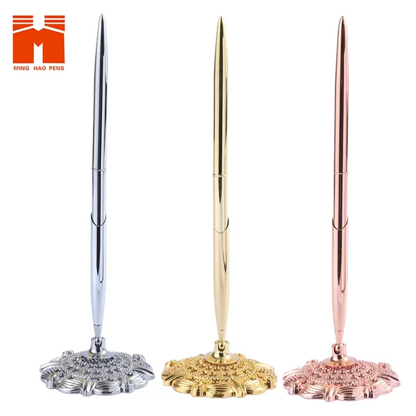 Table pen set pedestal flower seat 2023 metal pen electroplated color ballpoint pen e-commerce cross-border supply spot wholesale