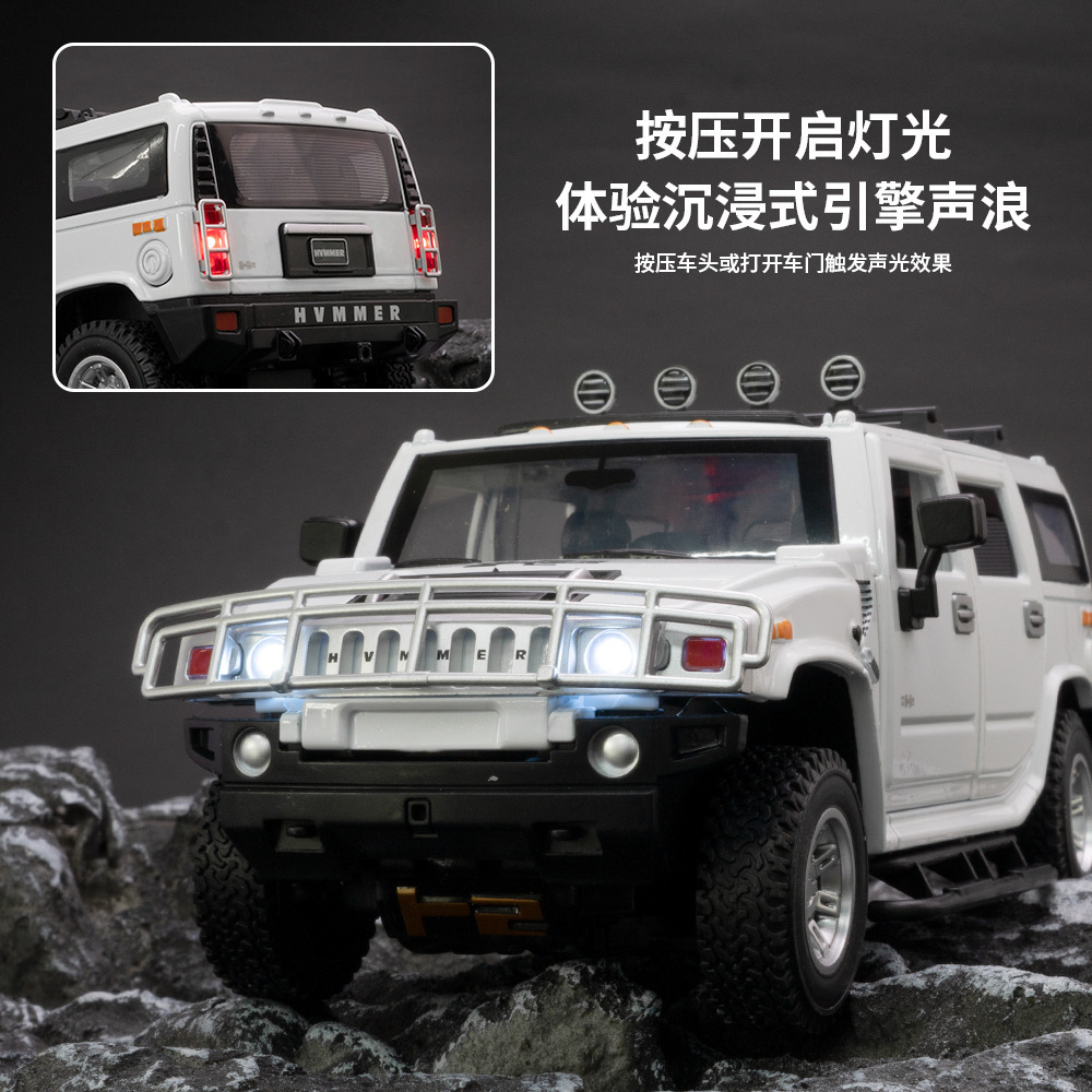 Modelo de coche de aleación Mamba negro 1:24 Hummer H2 alargado vehículo todoterreno sonido y luz Tire hacia atrás juguete coche música modelo adornos