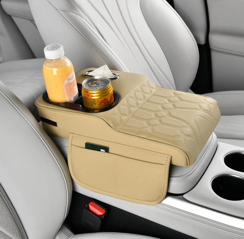 Cup Holder 4-in-1, Fushou Armrest box pad - high-and-low-armrest-box-heightening-pad-anti-slip-cup-model-a-beige
