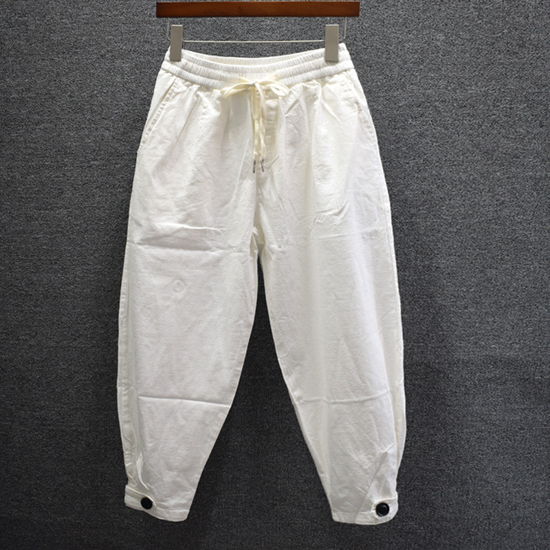 Pantalon sarouel d'été fin en coton et lin pour hommes, petite jambe, décontracté, ample, cheville, neuf quart, visage propre, grand entrejambe,_voghion.com