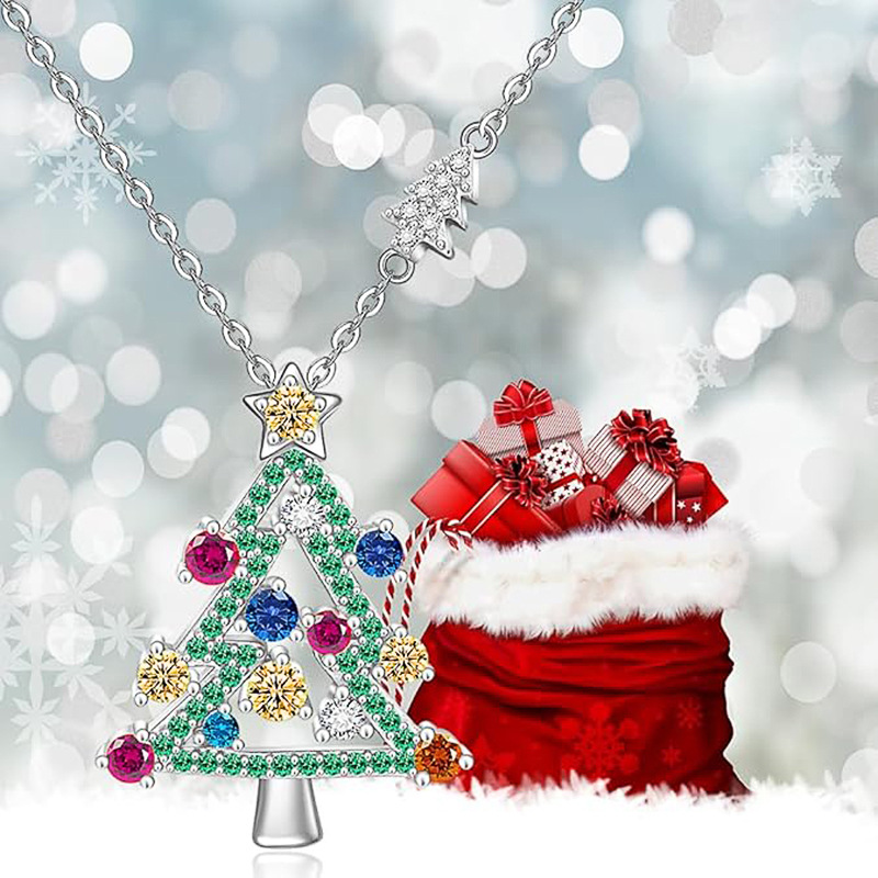 Collier pendentif arbre de Noël coloré mignon Cao Shi bijoux assortis de vacances à la mode style de Noël exquis et tendance_voghion.com