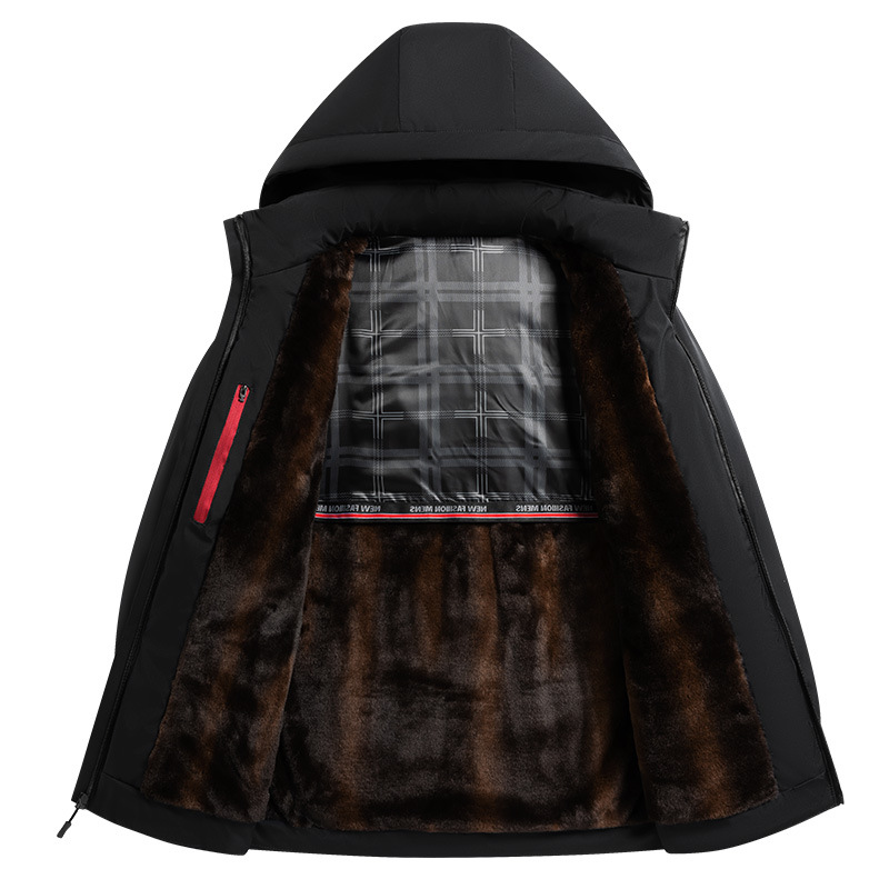 Otoño e Invierno de mediana edad y ancianos chaqueta casual forrada de lana chaqueta superior del papá de los hombres collar del soporte versátil suelta más la ropa de los hombres del tamaño