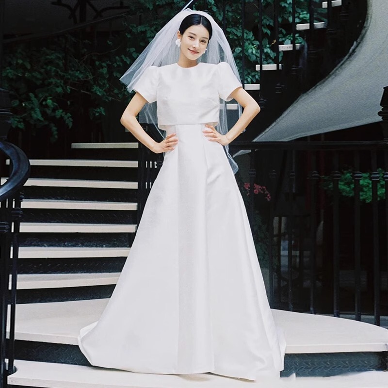 French style light wedding dress high-end design vintage bridal welcome yarn White simple high-end split dress for women French style light wedding dress high-end design vintage bridal welcome yarn White simple high-end split dress for women