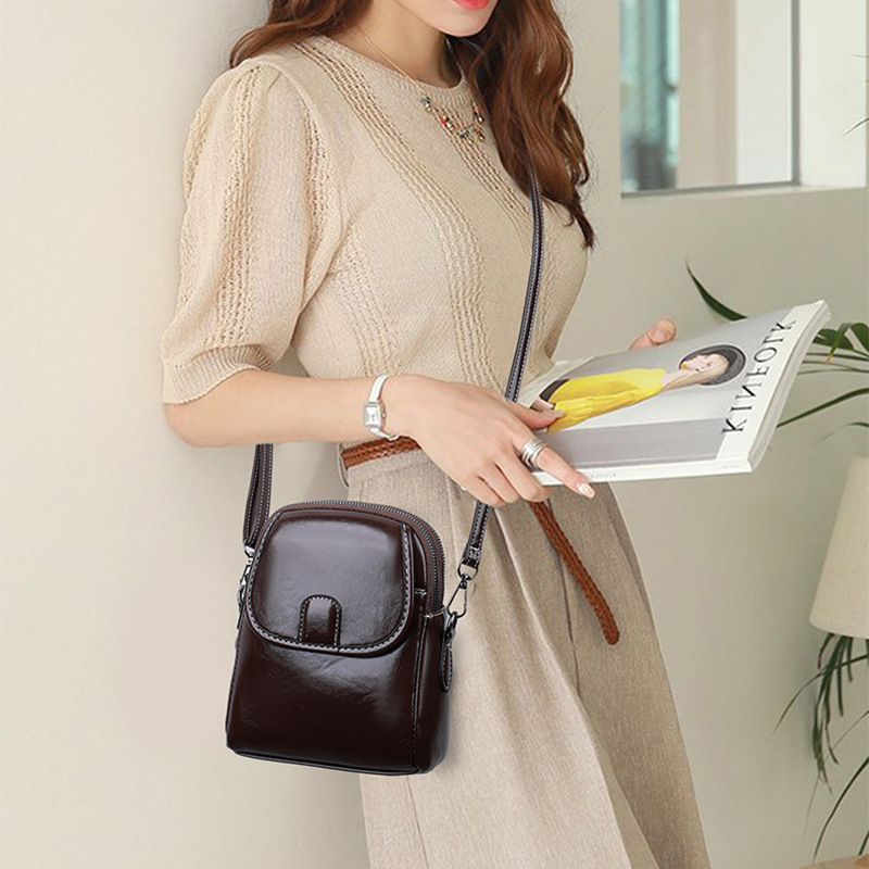 Genuine Leather Women's Shoulder Bag Small Versatile Phone Bag_voghion.com