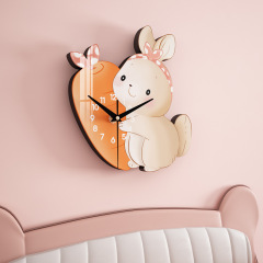 GZ03 Bow Tie Rabbit Wall Clock for Children's Room Silent Cartoon Bedroom Wall Clock for Girls Creative Decorative Painting Clock