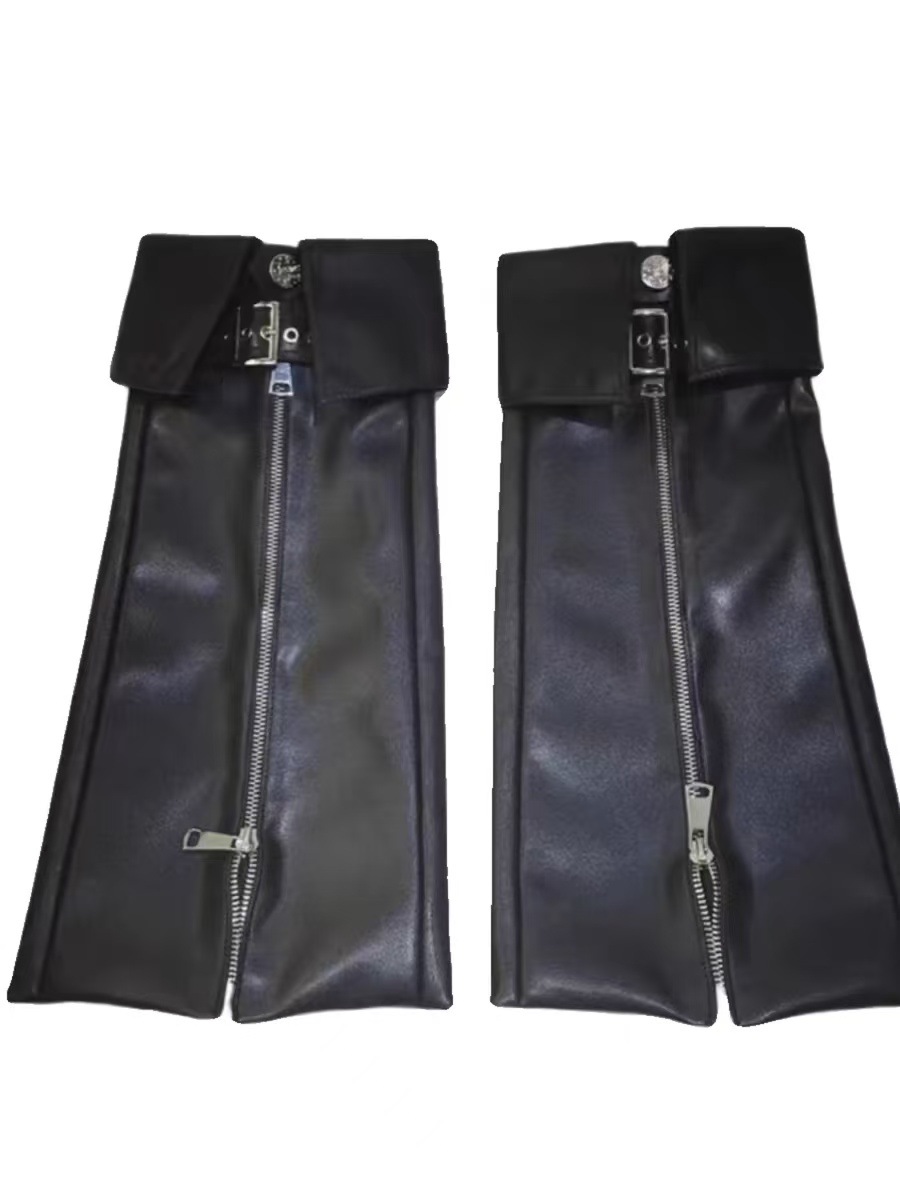 블랙 지퍼 가죽 레그 워머