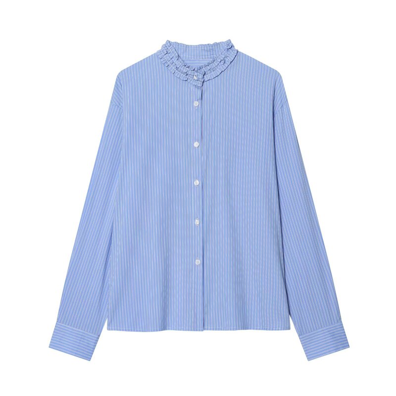 2026 Spring Ins Women's Long Sleeve Loose Ruffled Striped Shirt 6839 2026 Spring Ins Women's Long Sleeve Loose Ruffled Striped Shirt 6839