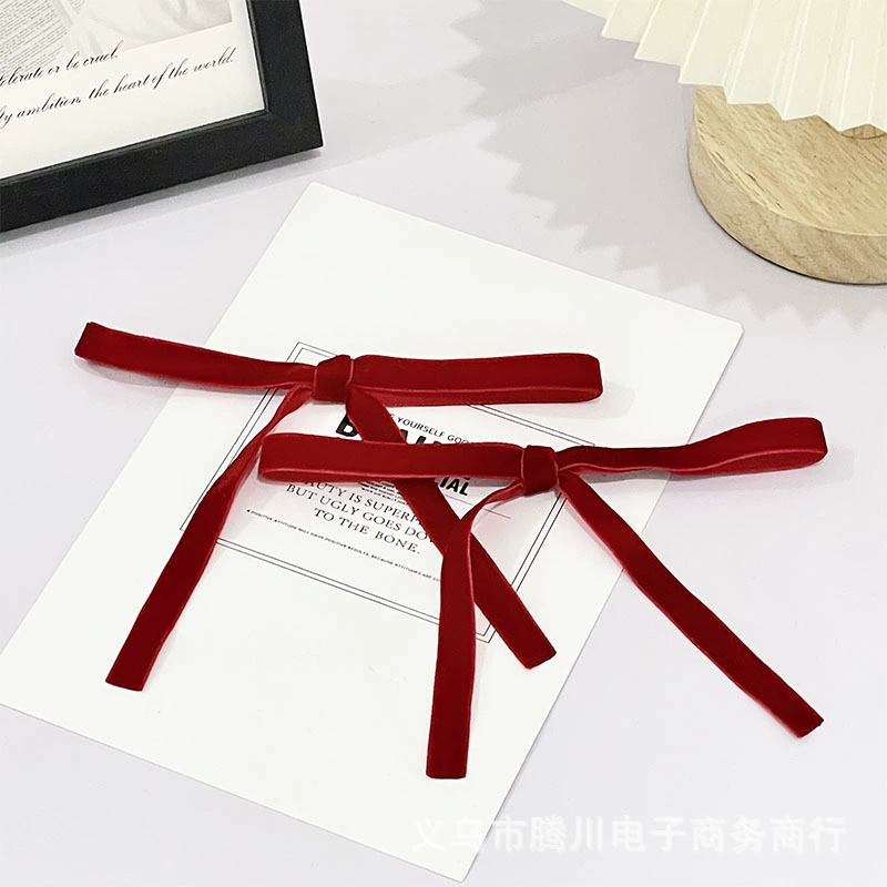 Украшение для волос принцессы в побеге винно-красный бархатный бант с двойным зажимом ремешок аксессуары Сладкая головная уборная лента для оптовой продажи