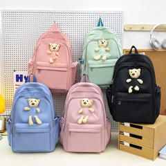 20258 新しいファッションかわいい人形クマバックパックシンプルな学生スクールバッグ軽量通勤旅行バックパック