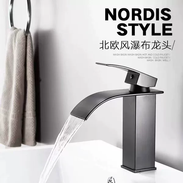 Customized Waterfall Faucet, Stainless Steel Flat Spout Square Faucet, Cross-Border E-Commerce Foreign Trade Hot and Cold Basin Faucet