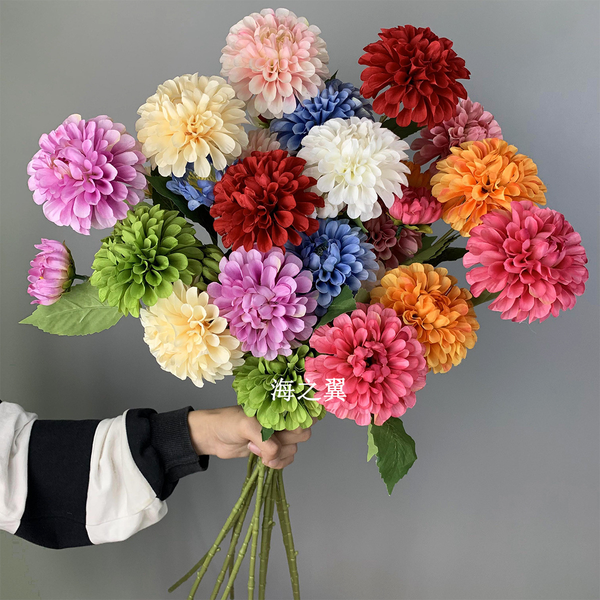 Wedding artificial flower 3-head dark fragrance wedding hall flower arrangement road lead decoration stage layout landscape three-head chrysanthemum artificial flower