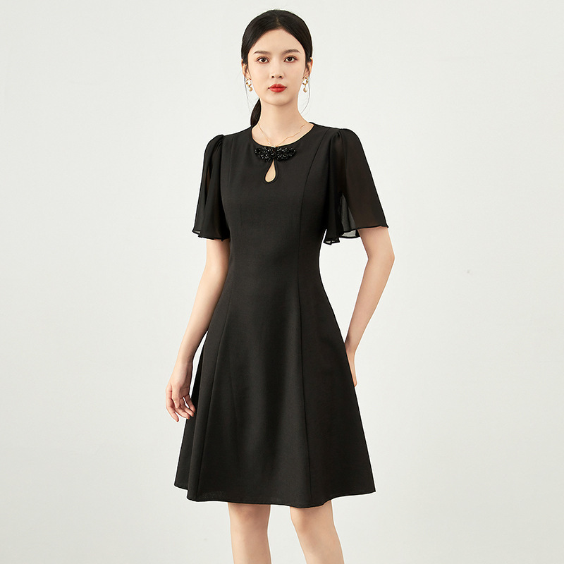 Đầm suông nữ midi tay ngắn mùa hè — 2419204 - Màu hồng chi tiết 1