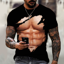 肌肉男T恤腹肌3D打印男士时尚个性短袖夏季外贸速卖通