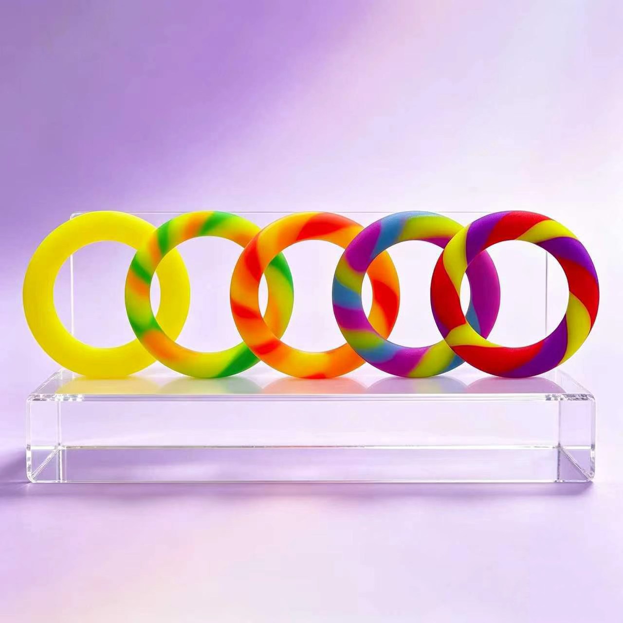 Men’s Silicone Rainbow Locking Ring, Long-Term Wear Delay Ring, Yellow Large — detail image 1