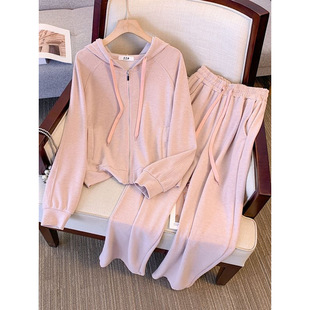 plus size suit women's autumn wear a set of casual sports-style hooded sweater coat fat sister slim pants