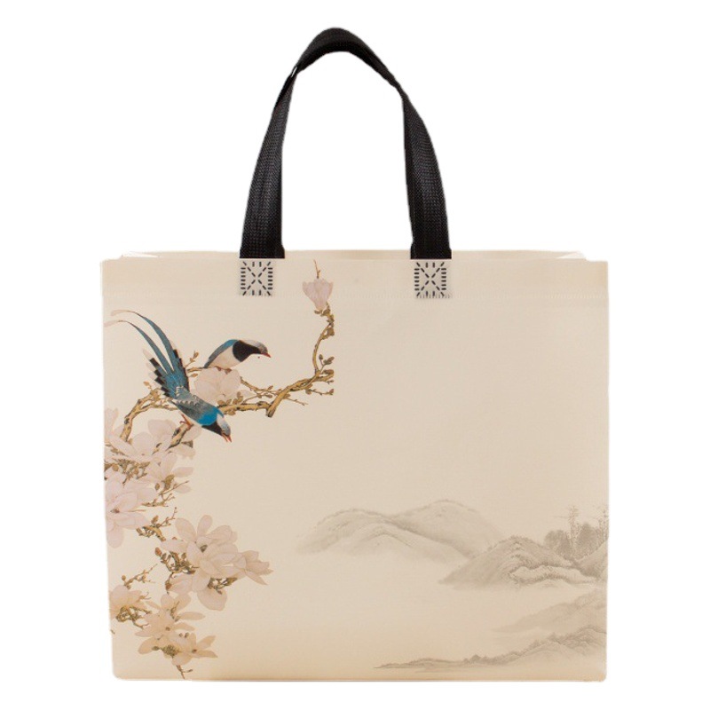 Guofeng Creative Laminado Ropa no tejida Bolsa de cheongsam LOGO Bolsa de regalo de marea nacional Impresión en color Publicidad Tela no tejida Estilo antiguo