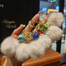 创意仿濑兔毛毛球钥匙扣挂饰 新款毛绒毛球圣诞铃铛手机包包装饰