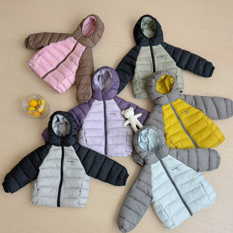 Autumn and Winter New Kidsren's Color-Blocked Hooded down Jackets for Boys and Girls, Short Cotton Jackets, Medium and Large Kidsren's Warm Jackets, Export