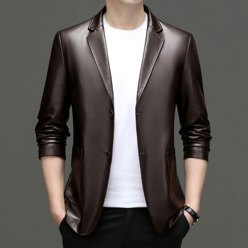 Genuine Sheepskin Men's Suit Jacket Versatile Slim Fit Brand Leather Suit 2025 Spring and Autumn Business Casual Coat