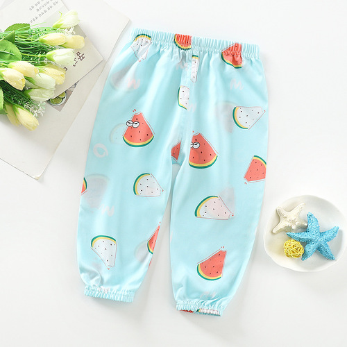 Summer mosquito-proof pants for babies, lantern pants for boys and girls, long pants, cotton fabric, breathable, 9-inch pants, air conditioner pants for children