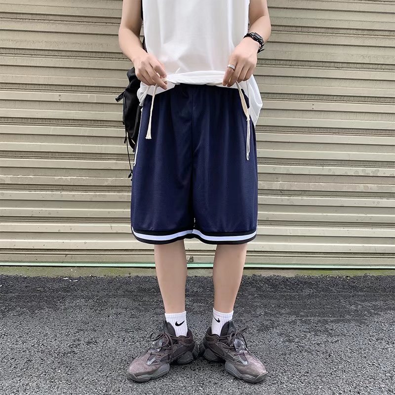 Pantalones cortos casuales de verano para hombres, marca de moda ins, color sólido, contraste simple, moda, tubo recto suelto, pantalones deportivos de cinco puntos