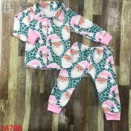 精品外贸婴幼儿欧美跨境外贸批发粉色圣诞老人新款长袖睡衣套装