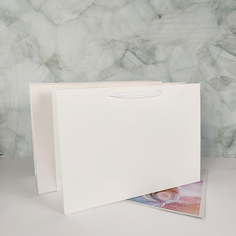 現物卸売り白紙紙純白袋服装店包装袋プレゼント手提げ袋paper tote bag|undefined