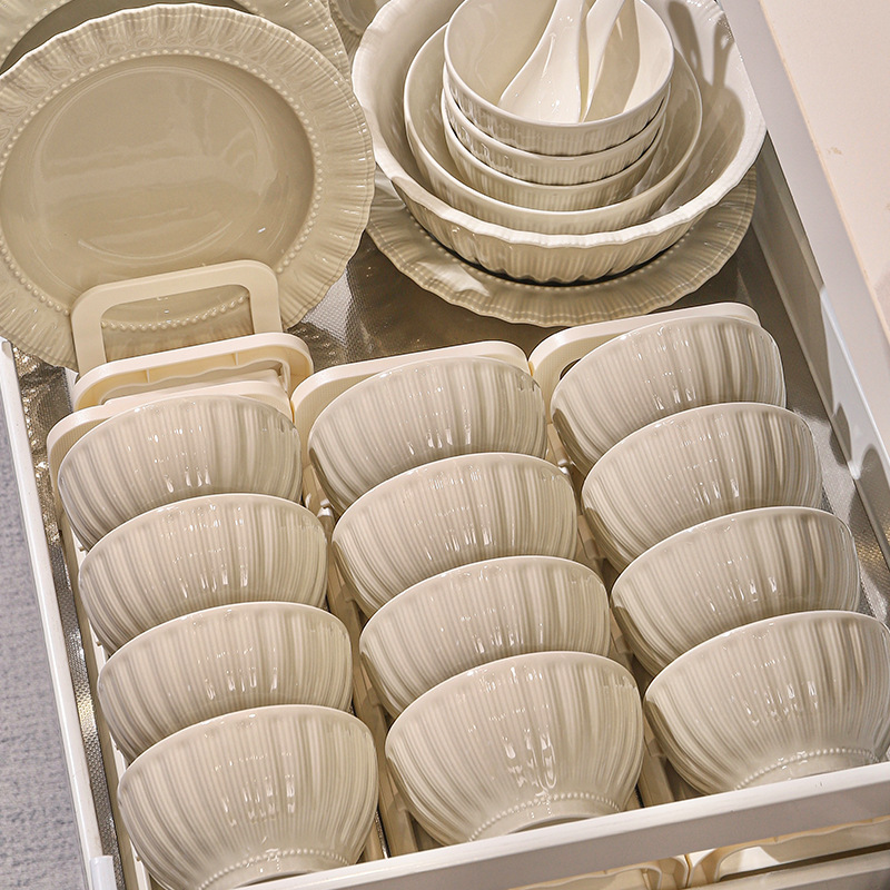 High-grade gray ceramic tableware full set of high-value bowls and dishes suit rice bowls and dishes household housewarming combination