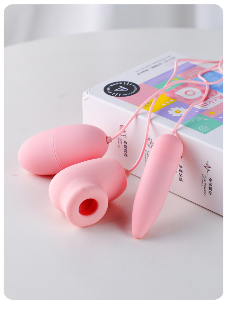 Sucking and Vibrating Egg Set with Wired Remote, Silicone and ABS, Purple — detail image 38