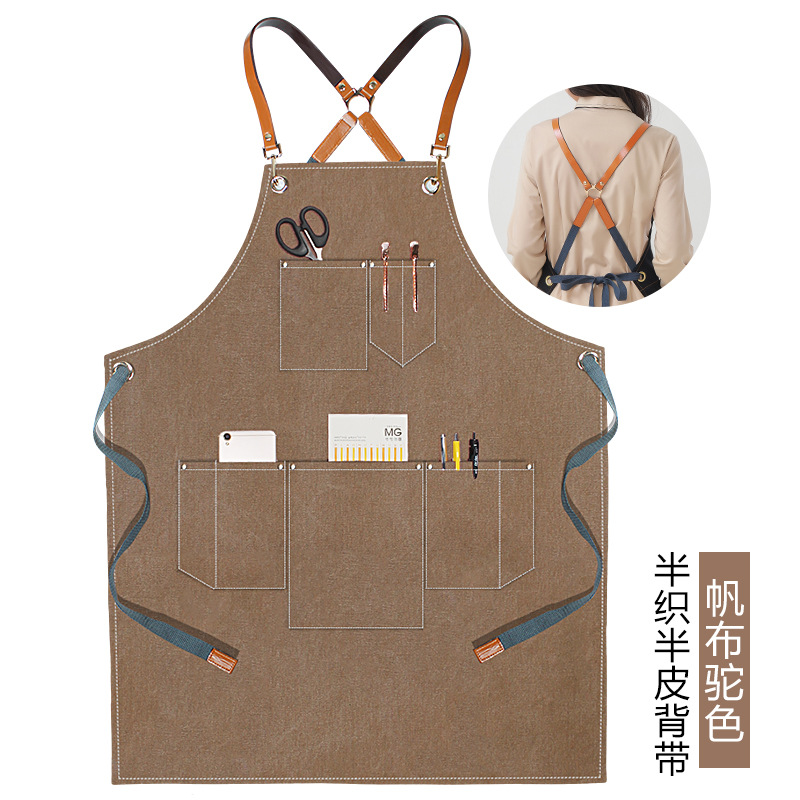 Delantal de lona engrosada transfronteriza logotipo personalizado cafetera especial para hornear leche tienda de té restaurante cocina delantal doméstico