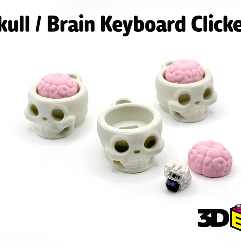 Cross-Border New Product 3D Printed Skull Brain Clicker Keychain Skull Button Decompression Toy Clicker