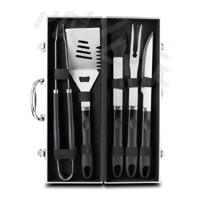 Fábrica directa Amazon camping BBQ combinado herramientas de barbacoa mango de plástico de acero inoxidable set de parrilla