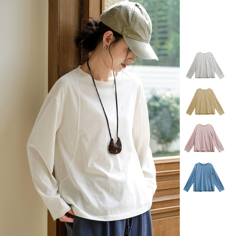 Classic Hemp Cotton 170g Fine Slub Cotton Breathable Long-Sleeve T-Shirt Base Shirt New Women's Clothing 7041 Classic Hemp Cotton 170g Fine Slub Cotton Breathable Long-Sleeve T-Shirt Base Shirt New Women's Clothing 7041