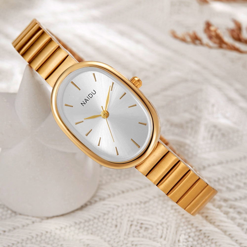 Elegant Women's Oval Quartz Watch With Bamboo Strap For Daily Wear_voghion.com