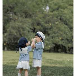 童装夏季兄妹装学院风套装男童水手领短袖裤子宝宝清凉透气两件套