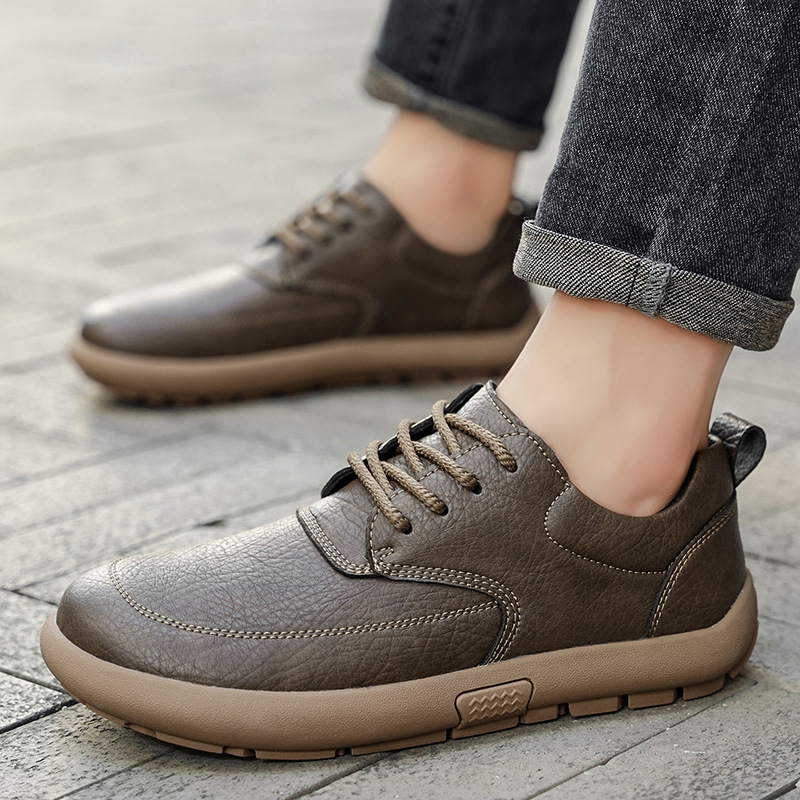 Spring Casual Shoes Large Size Men's Leather Shoes Breathable Soft Sole Retro Work Shoes Big Head Shoes Men's Trendy Sho_vogvips.com