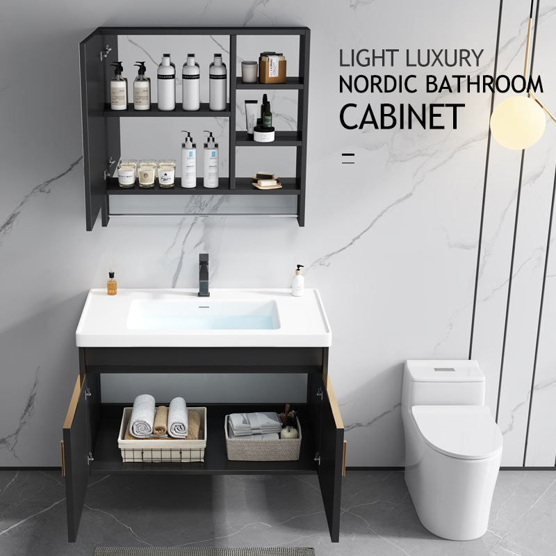 Gabinete de baño de aluminio espacial combinado hogar pequeño lavabo lavabo lavabo inodoro estrecho largo ancho 44CM