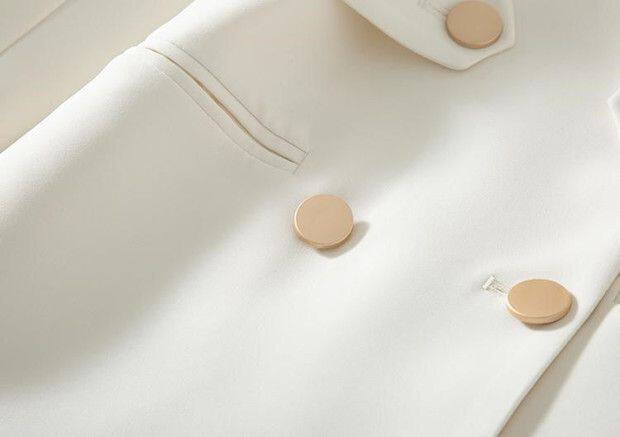 Áo blazer nữ dáng eo dài vừa, tay dài, đệm vai, cổ vest, phong cách thanh lịch — Màu trắng nhạt, màu đen, trắng, Bông mùa đông màu trắng nhạt chi tiết 16