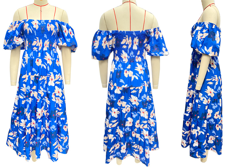 Women's Clothing new style elegant printed one shoulder holiday style sexy loose dress_senzul.com