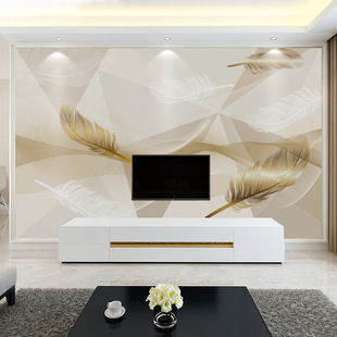 Nordic Tv Background Wall Cloth Living Room Sofa Film Wallpaper Marble Wall Cloth Modern Simple Feather Mural