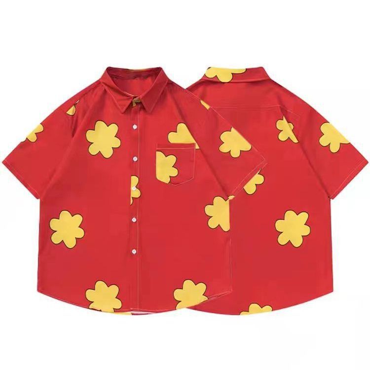 Vintage vintage girasol viaje Hawaiano lindo estilo de Hong Kong suelta casual hombres y mujeres de manga corta Camisa floral