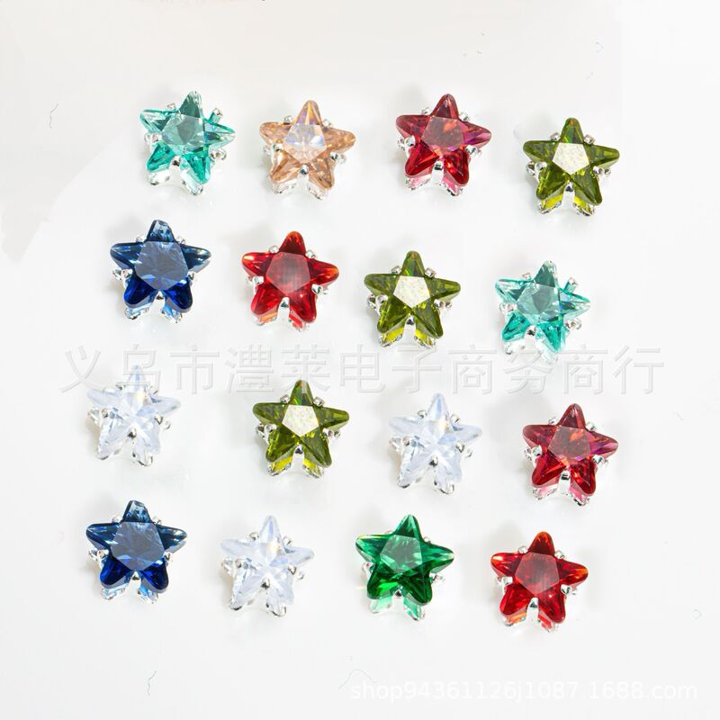 Colorful pentagram zircon claw rhinestones with color-retaining silver base, DIY bracelet and necklace hand-sewn rhinestone jewelry accessories wholesale Colorful pentagram zircon claw rhinestones with color-retaining silver base, DIY bracelet and necklace hand-sewn rhinestone jewelry accessories wholesale