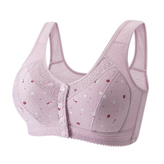 Patterned large size no-cup cottonBra for middle-aged and elderly mothers, thin summer cotton backless Bra with front hook