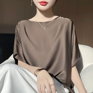 2025夏季女装新款蝙蝠衫方形简约披肩纯色休闲仿真丝无痕缎面外搭