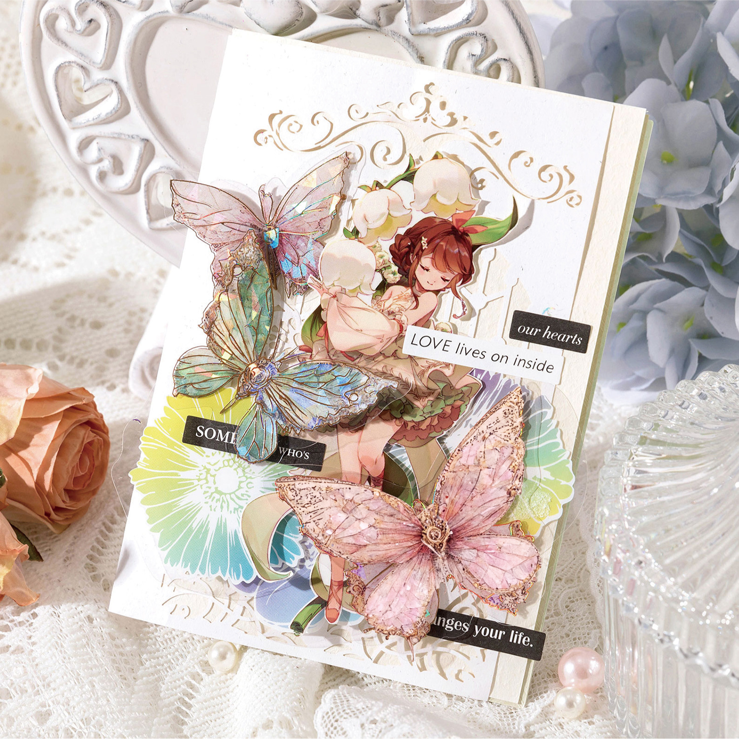 Mo paquete de la etiqueta engomada del ANIMAL DOMÉSTICO ilimitado espectro de la mariposa serie de hielo cristal láser mariposa Diario material de decoración 20 unidades