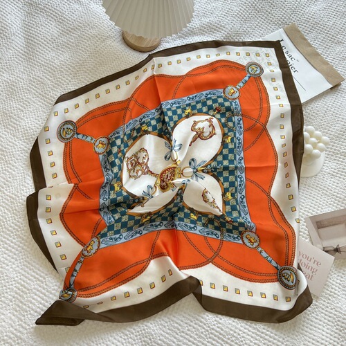 High-quality Korean-style silk scarf for women: petite square neckerchief, versatile faux silk multi-functional hairband—perfect for spring, summer, and fall, offering a lightweight, breathable wrap.