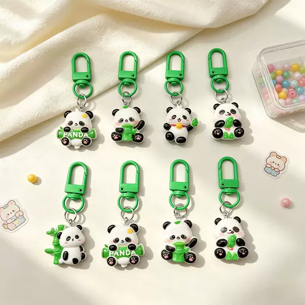 Cute Little Panda Resin Keychain Cartoon Student Backpack Pendant Small Gift Best Friend Gift Keychain Wholesale