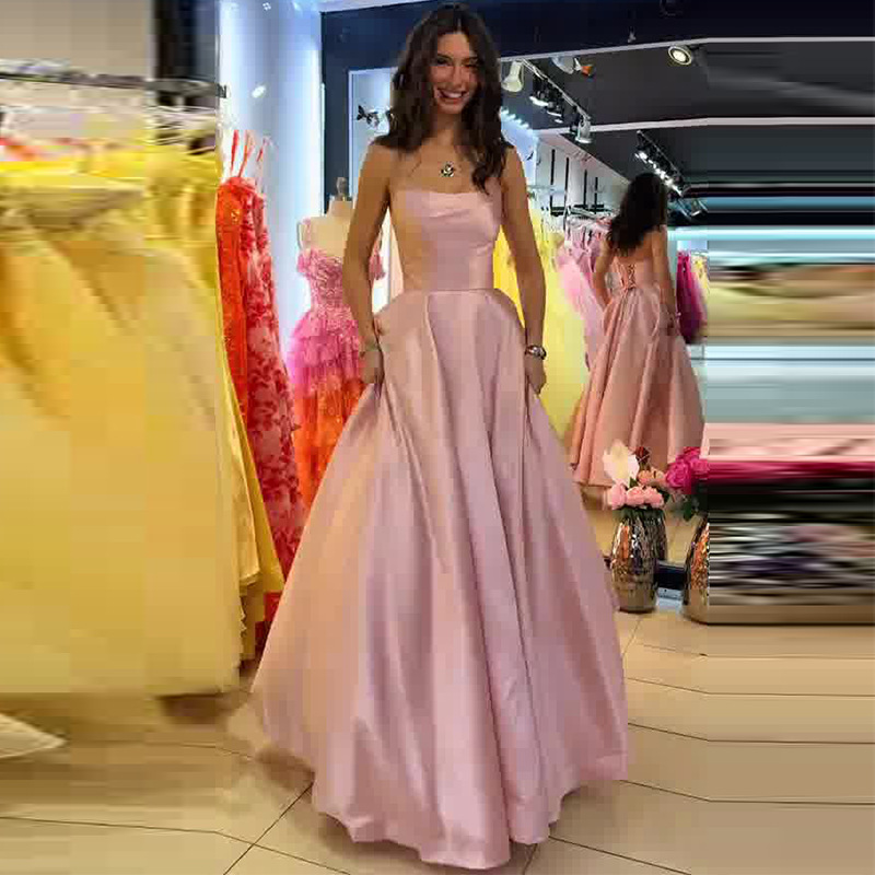 2026 Summer Amazon Cross-Border Trade New European and American Style Women's Fashion Pink Strapless Waist-Cinching Flared Gown Dress 2026 Summer Amazon Cross-Border Trade New European and American Style Women's Fashion Pink Strapless Waist-Cinching Flared Gown Dress