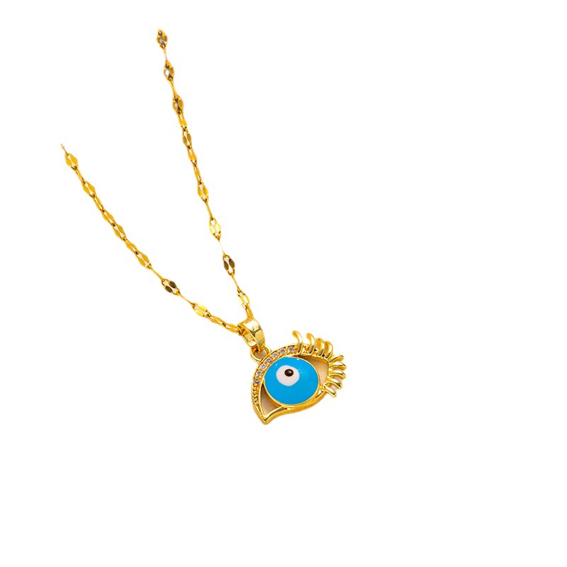 Collana in acciaio al titanio con micro intarsi in occhio del diavolo, alla moda e singolarmente incolore, antiallergica, placcata in rame, vera_voghion.com